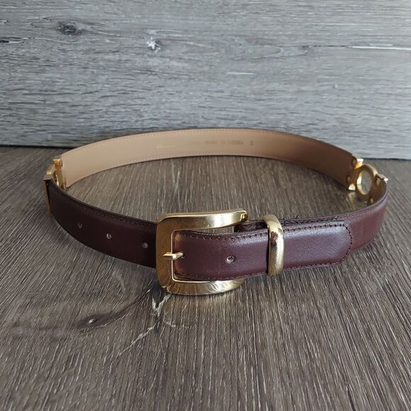 Elegant Brown Leather Belt with Gold Buckle Small - Picture 1 of 6
